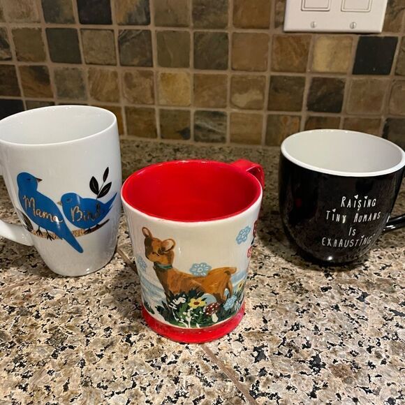 Anthropologie Bonne Annee Reindeer Mushroom Cup Plus Mom Bird Cups - Picture 12 of 12